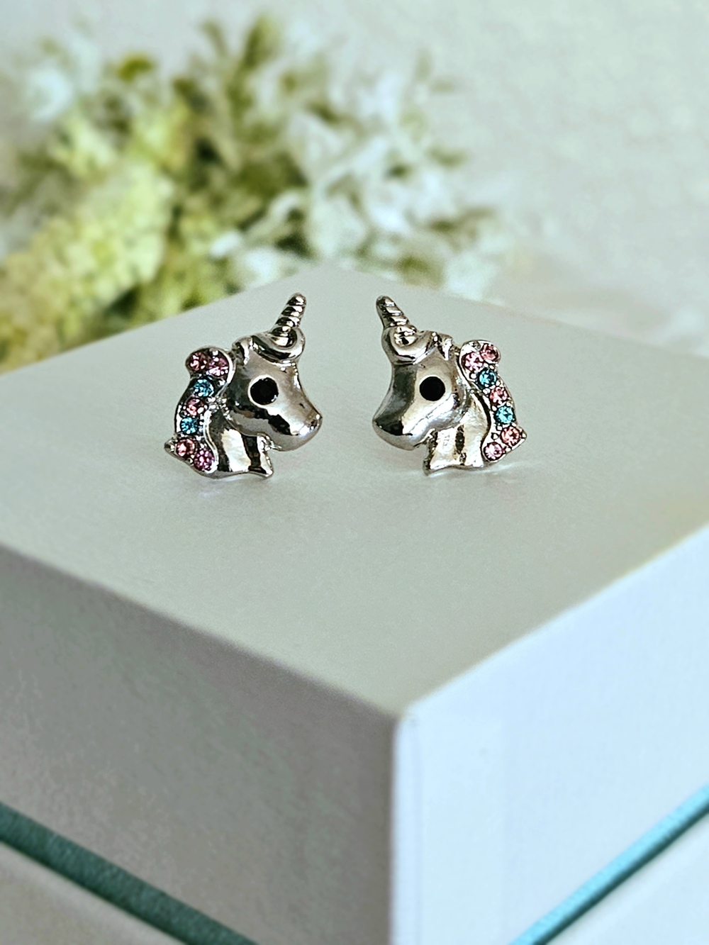 Silver Unicorn Stud Earrings